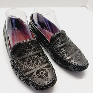 Shoes Loafer Women Black Silver Zur Suede Slip On Floral Comfort Chic Office 7